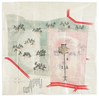 (JAPAN -- ARCHITECTURE.) Group of 4 large manuscript plans of Japanese villas and shrines in the Kamakura area, south of Yokohama.